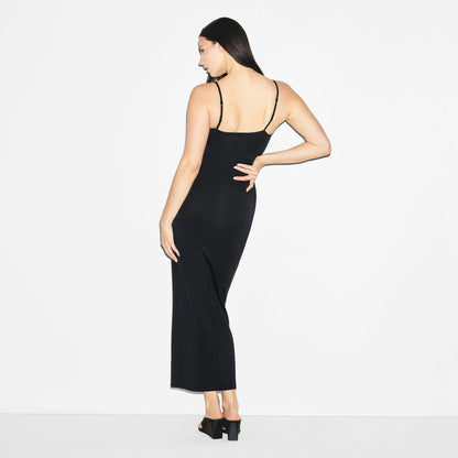 Skims Smooth Layers Scoop Neck Long Dress Obsidian