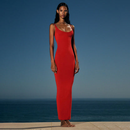 SMOOTH LAYERS SCOOP NECK LONG DRESS