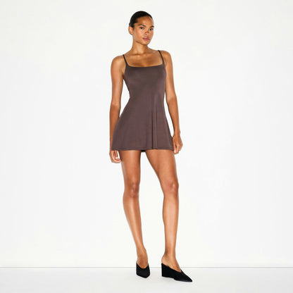 Skims Smooth Layers Scoop Neck Mini Dress Raisin