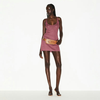 Skims Sheer Knit Plunge Mini Dress Beet