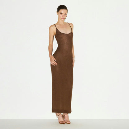 Skims Sheer Knit Long Cami Dress Bison