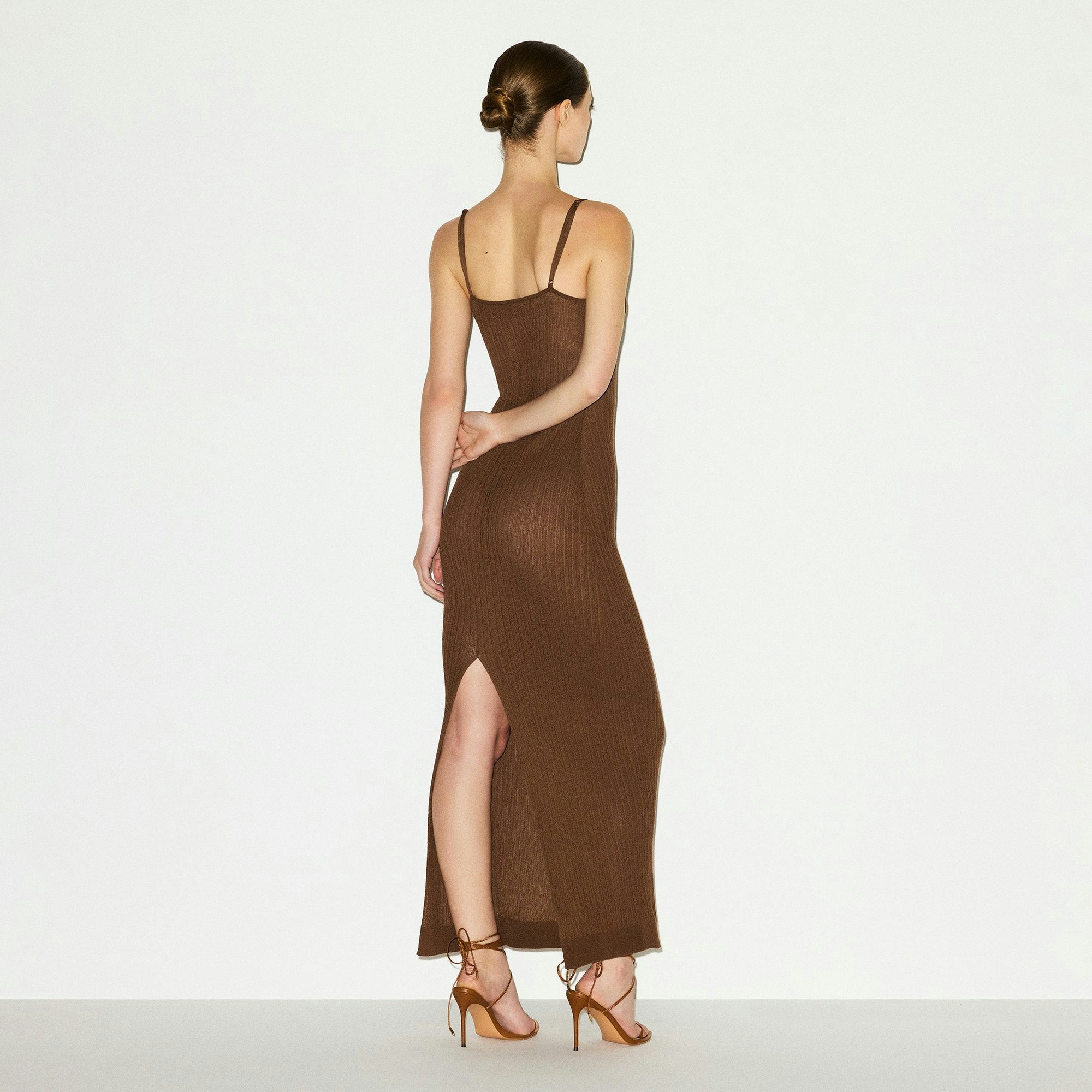 Skims Sheer Knit Long Cami Dress Bison