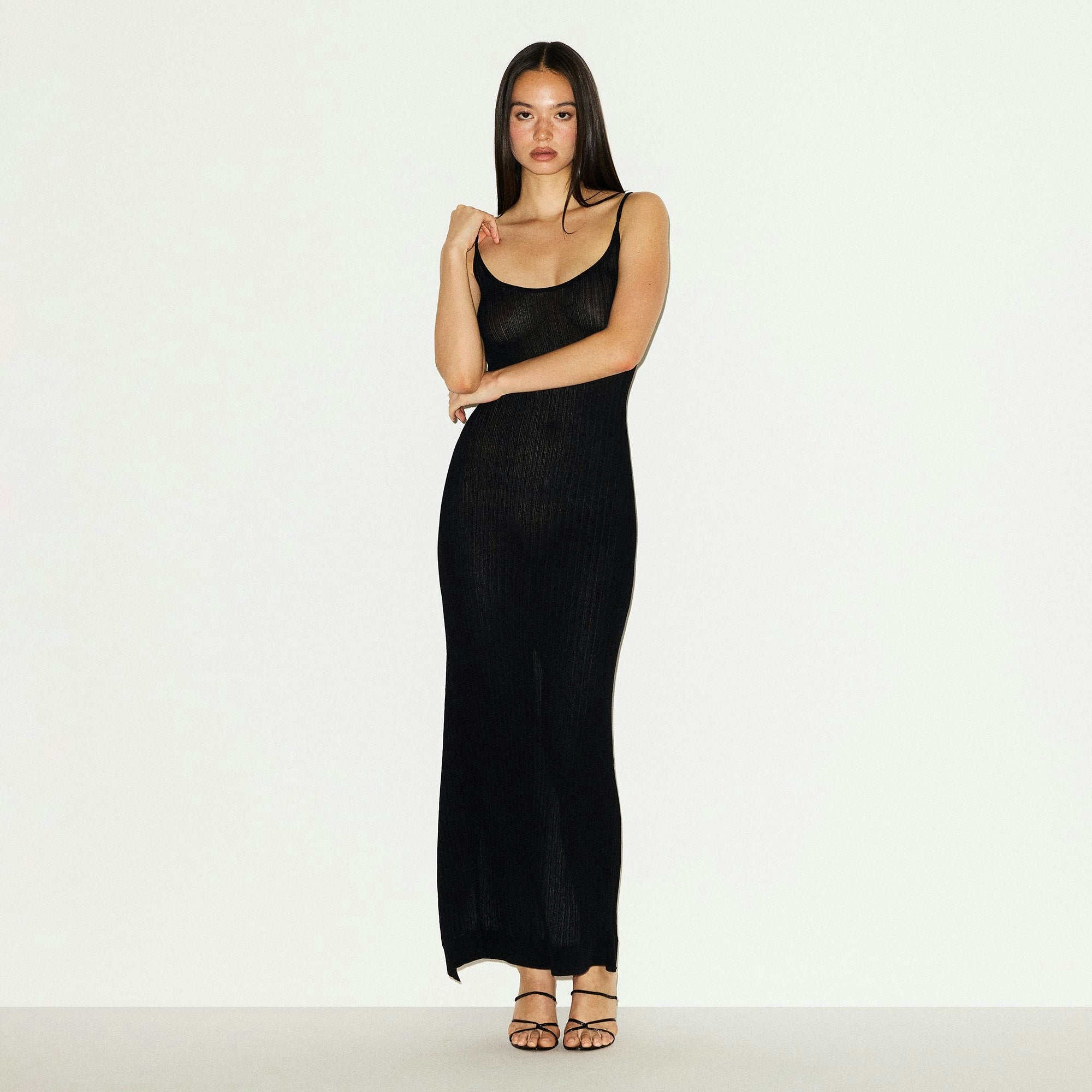 SHEER KNIT LONG CAMI DRESS