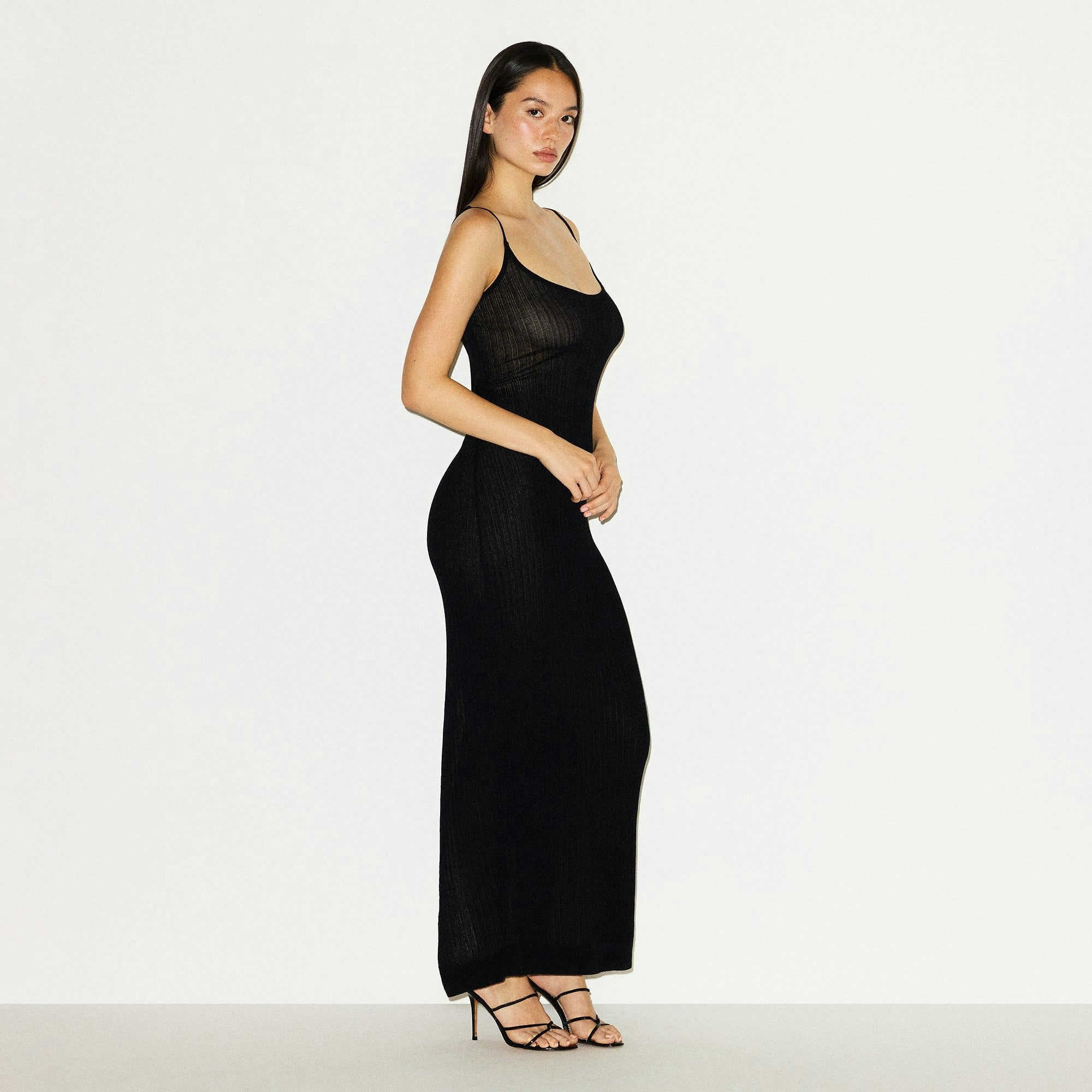 SHEER KNIT LONG CAMI DRESS