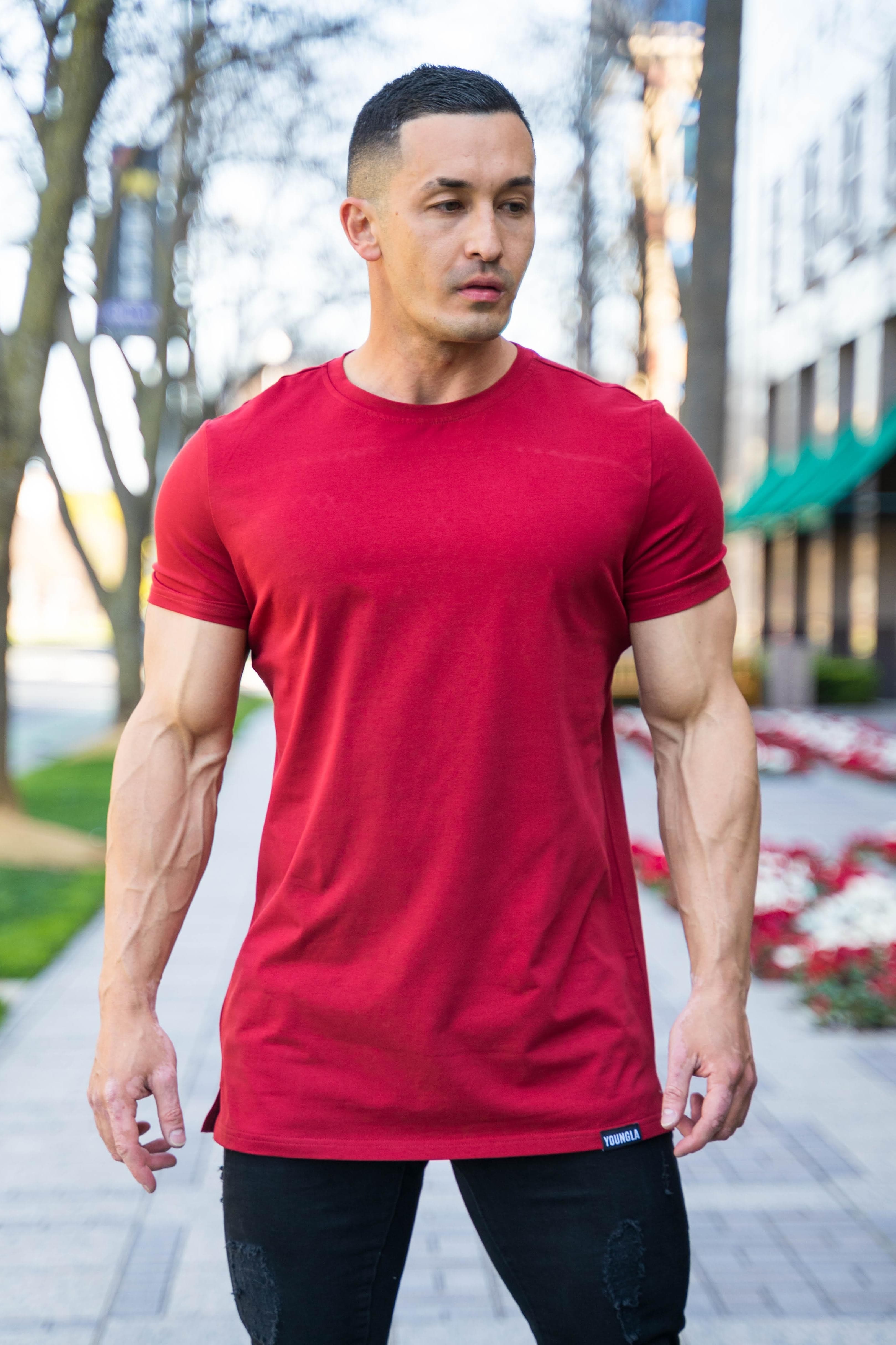 YoungLA 411 Perfect Tee - Straight Bottom Dark Red