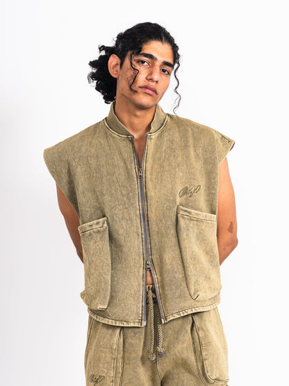 Ctrl+P Acid Washed Half Jacket, fabric detail