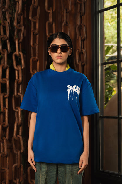 Fake Patch Tshirt in Royal Blue Regular Fit