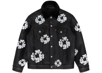 denim tears x levi's leather cotton wreath type-3 jacket black denim
