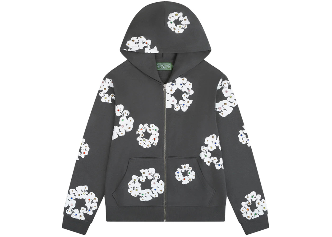 denim tears rhinestone cotton wreath zip hoodie vintage black