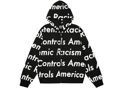 denim tears x arthur raja systemic racism controls america zip up hoodie black