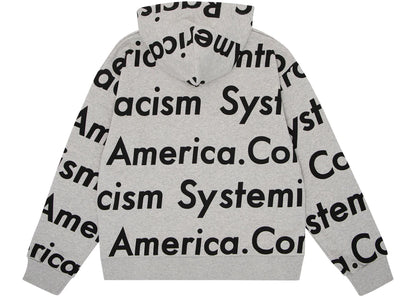 denim tears x arthur jafa systemic racism controls america zip up hoodie heather grey