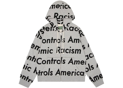 denim tears x arthur jafa systemic racism controls america zip up hoodie heather grey