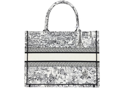 Dior Paris All Over Medium Book Tote White/Black