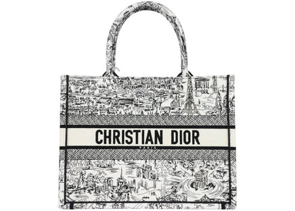 Dior "Paris All Over" Medium Book Tote White/Black