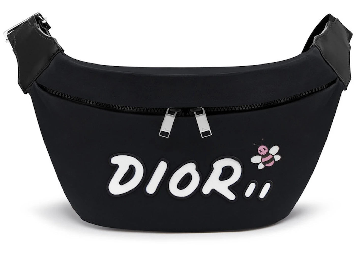 Dior X Kaws Belt Bag White Logo Nylon Black