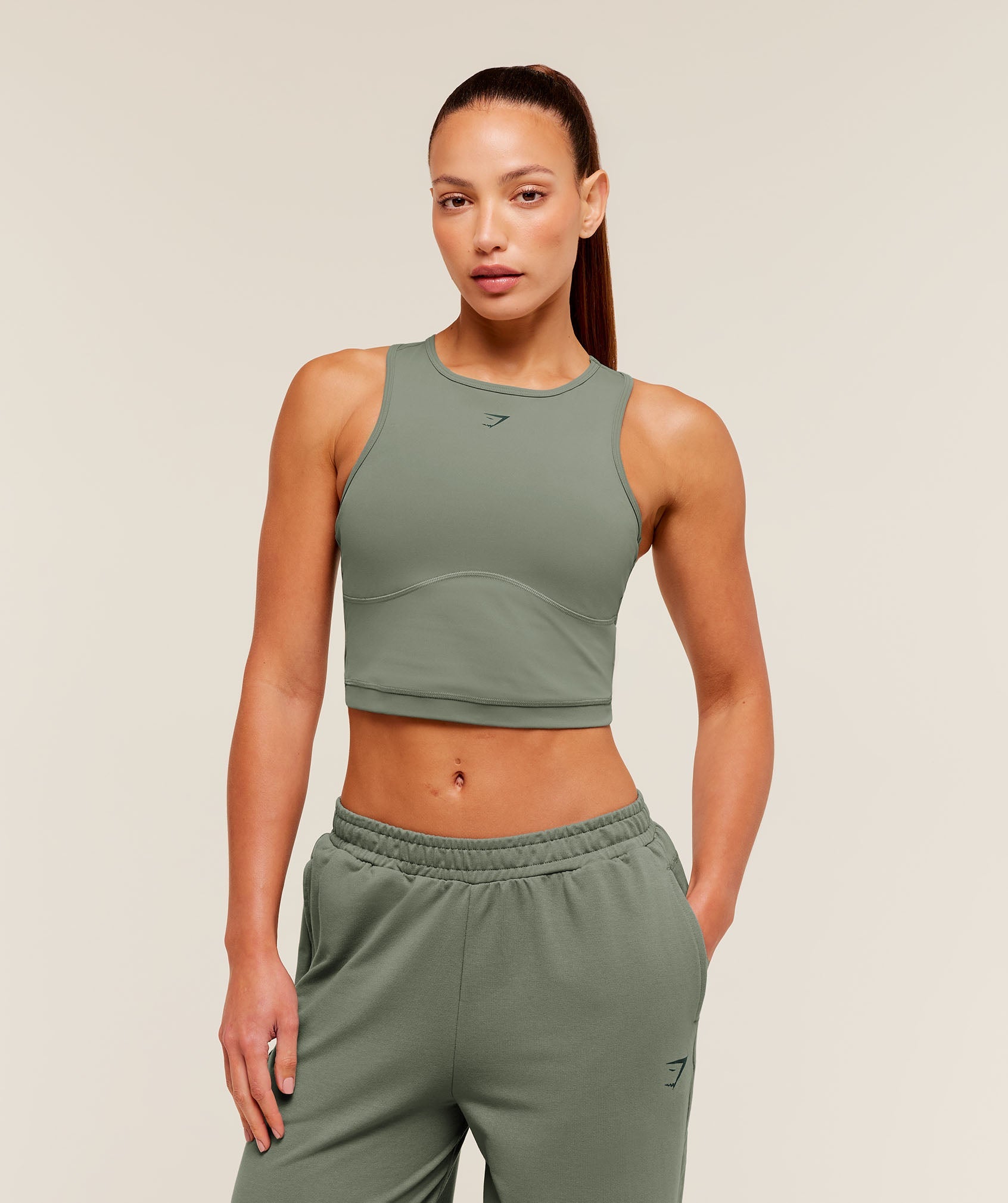 Women's Gymshark Lifting Dipped Crop Tank Unit Green