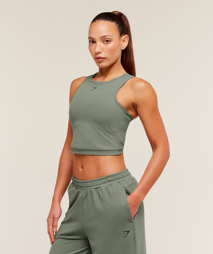 Women's Gymshark Lifting Dipped Crop Tank Unit Green