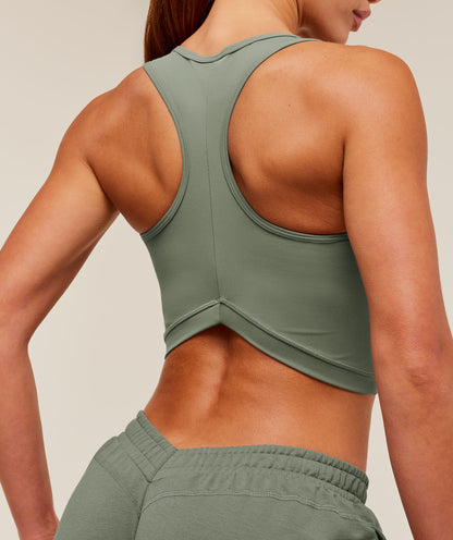 Women's Gymshark Lifting Dipped Crop Tank Unit Green