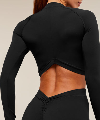 Women's Gymshark Dipped Long Sleeve 1/4 Zip Jacket Black