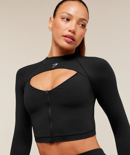 Women's Gymshark Dipped Long Sleeve 1/4 Zip Jacket Black
