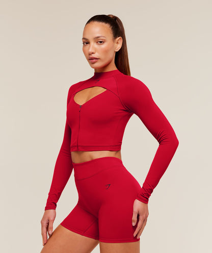 Women's Gymshark Dipped Long Sleeve 1/4 Zip Jacket Carmine Red