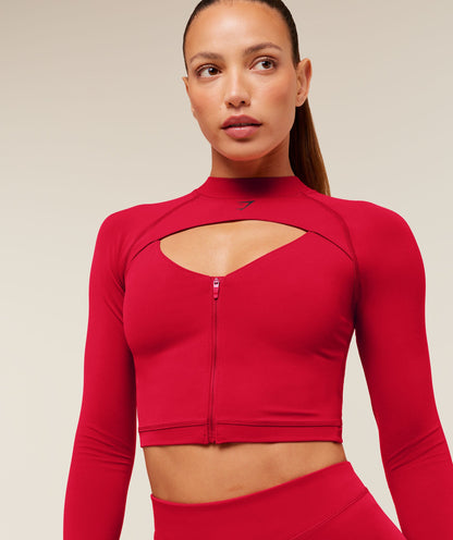 Women's Gymshark Dipped Long Sleeve 1/4 Zip Jacket Carmine Red