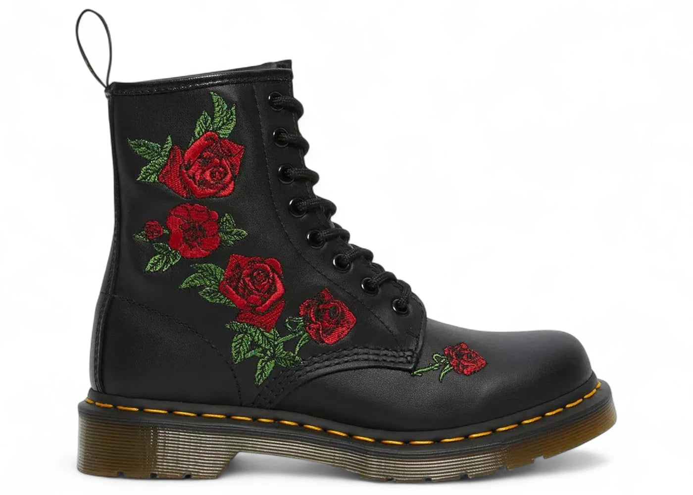 Dr. Martens 1460 Vonda Softy T Leather Lace Up Boot Black Emroidered Roses (Women'S)
