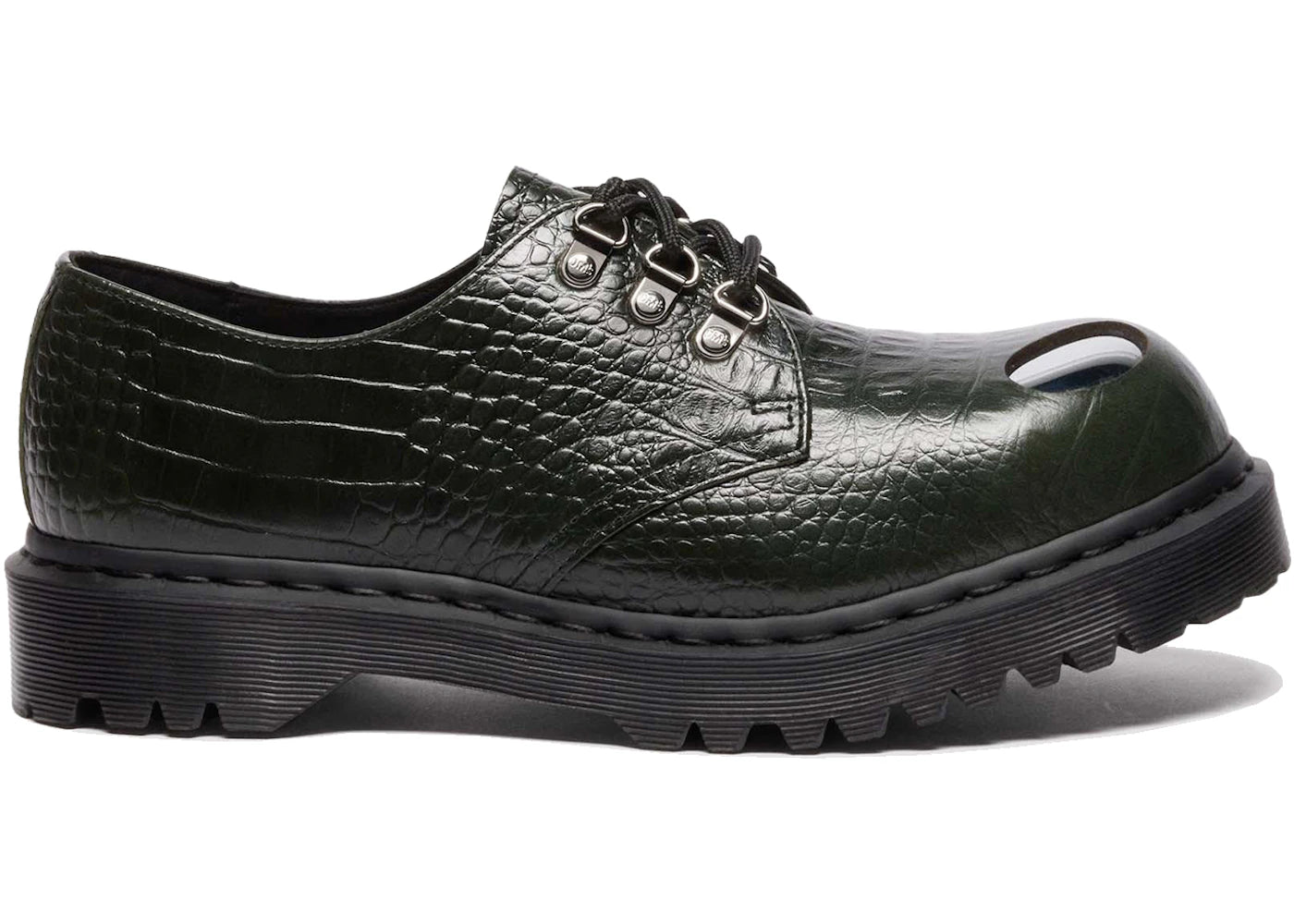 Dr. Martens 1461 Bex Steel Toe Leather Shoes Forest Green Croc Embossed Analine