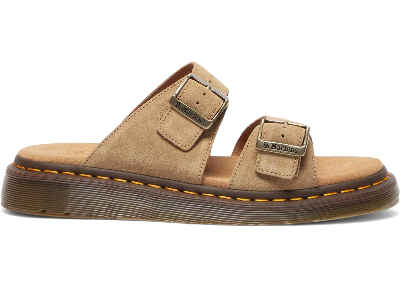 dr. martens josef suede slide sandals savannah tan bronx suede