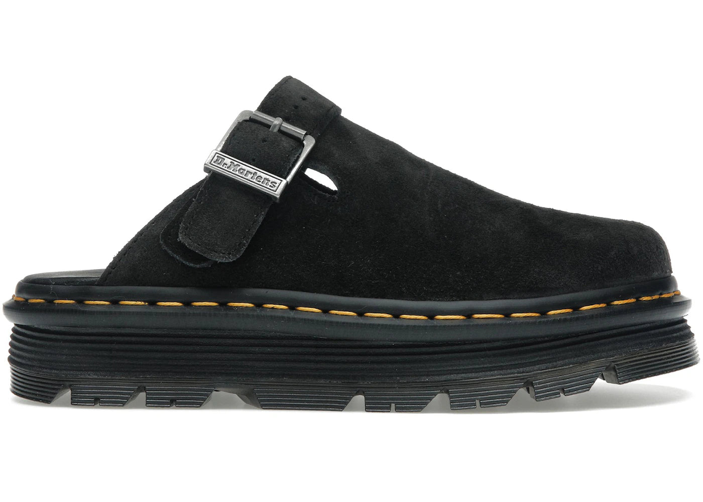 dr. martens zebzag suede slingback platform mule black