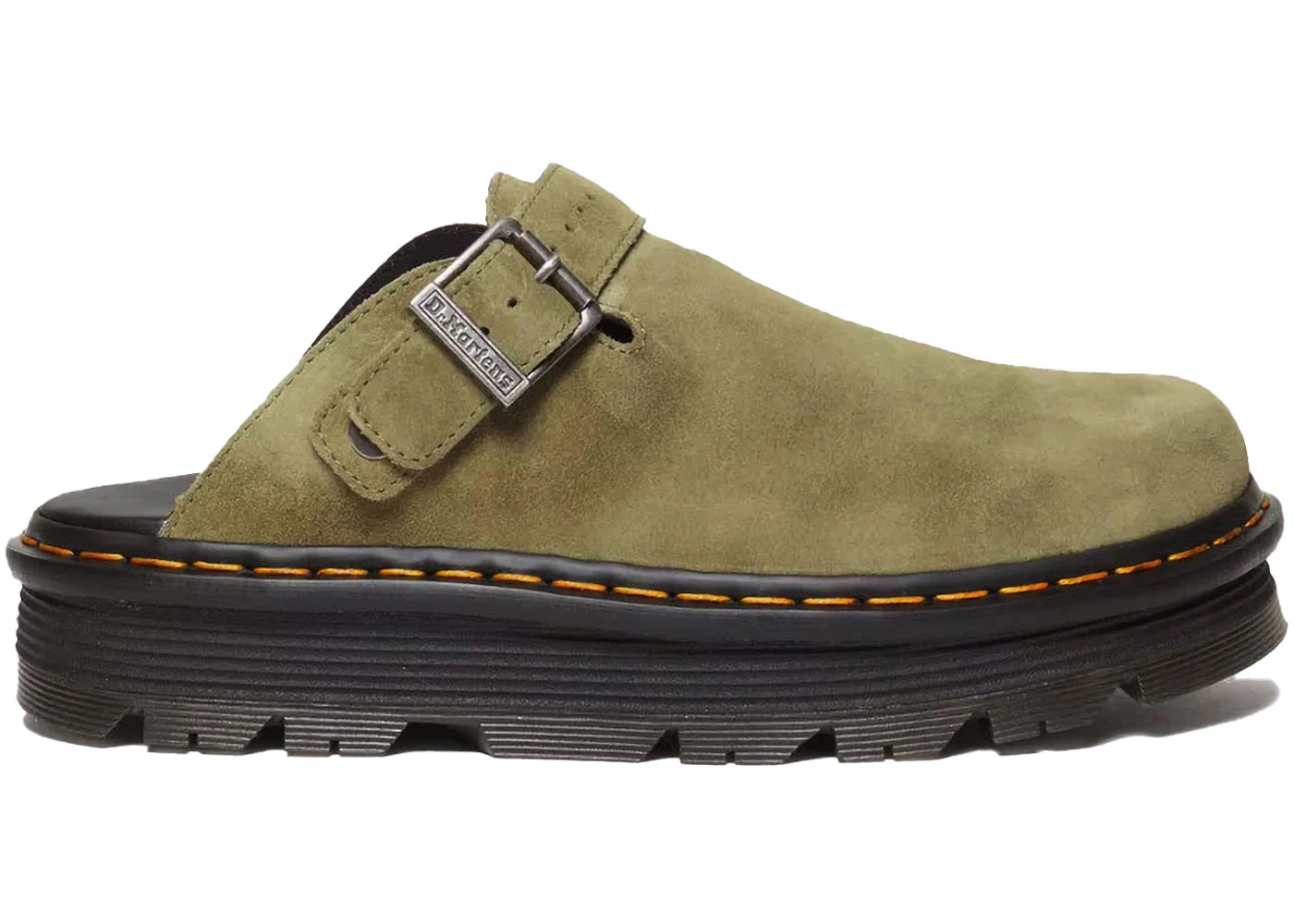 dr. martens zebzag suede slingback platform mule muted olive