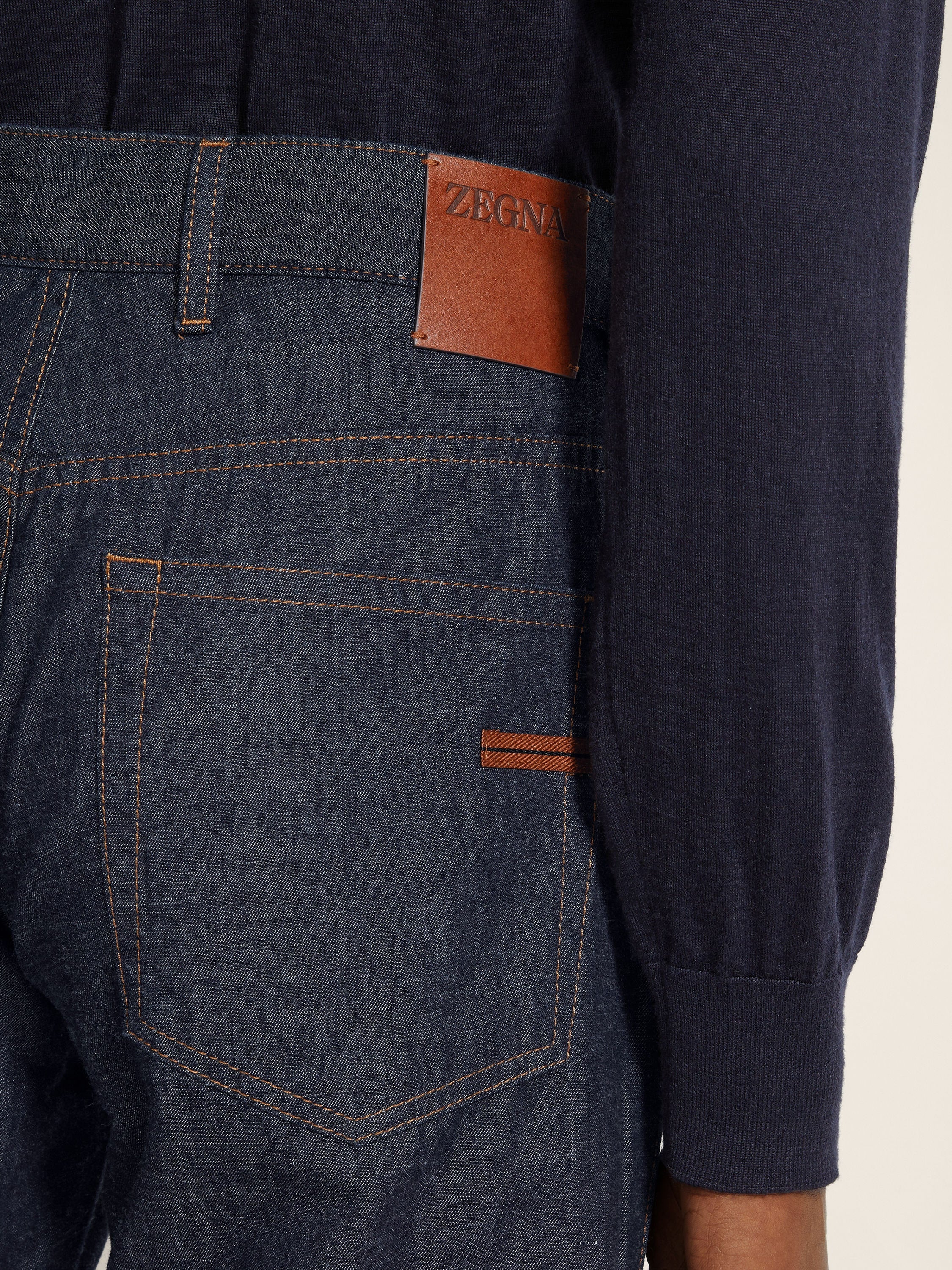 Zegna Dark Blue Rinse-Washed Cotton And Linen Roccia Jeans