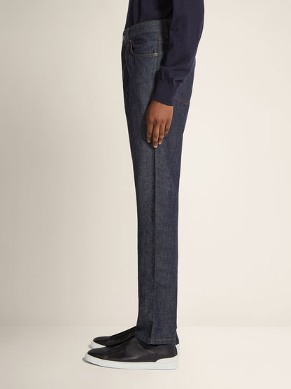 Zegna Dark Blue Rinse-Washed Cotton And Linen Roccia Jeans