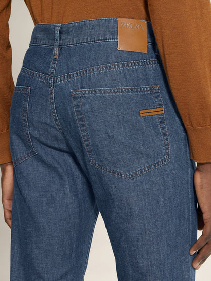 Zegna Blue Bleached Cotton And Linen Roccia Jeans