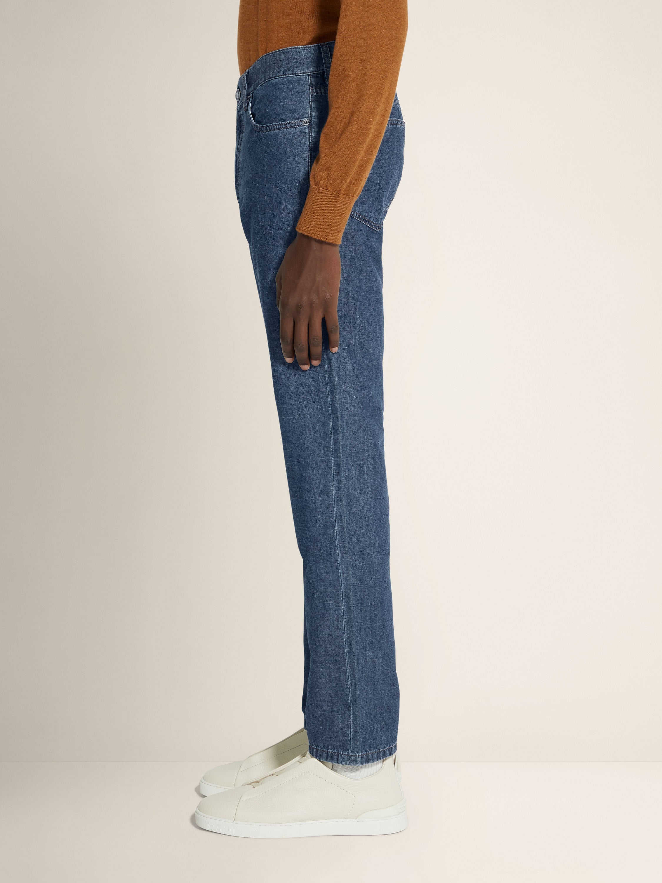 Zegna Blue Bleached Cotton And Linen Roccia Jeans