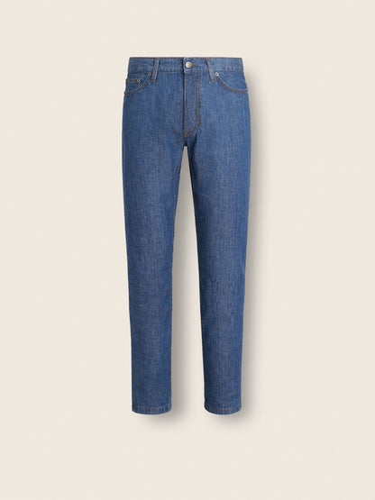 Zegna Blue Bleached Cotton And Linen Roccia Jeans
