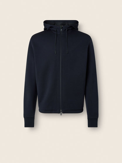 Zegna Navy Blue High Performance Wool Blend Full Zip Hoodie