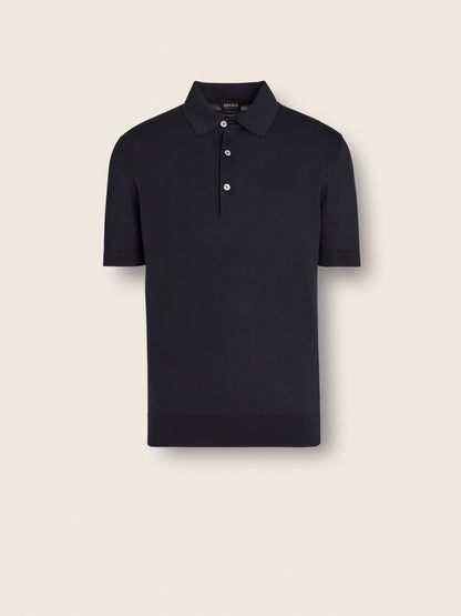 Zegna Navy Blue Premium Cotton Polo Shirt