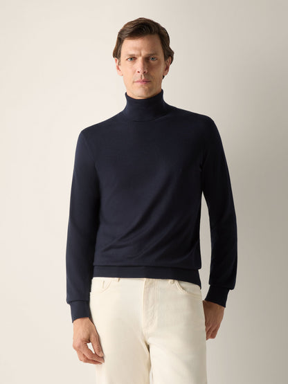 Zegna Navy Blue Cashseta Turtleneck