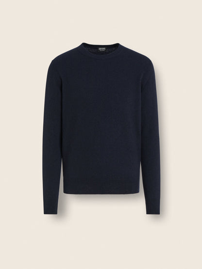 Zegna Navy Blue Mlange Oasi Cashmere Crewneck