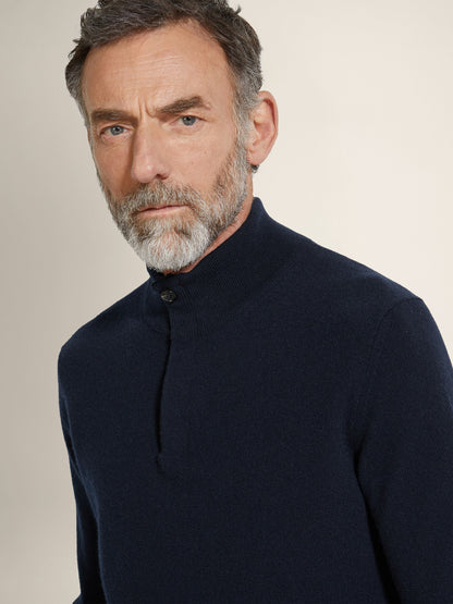 Zegna Navy Blue Mlange Oasi Cashmere Zip Mock Neck Sweater