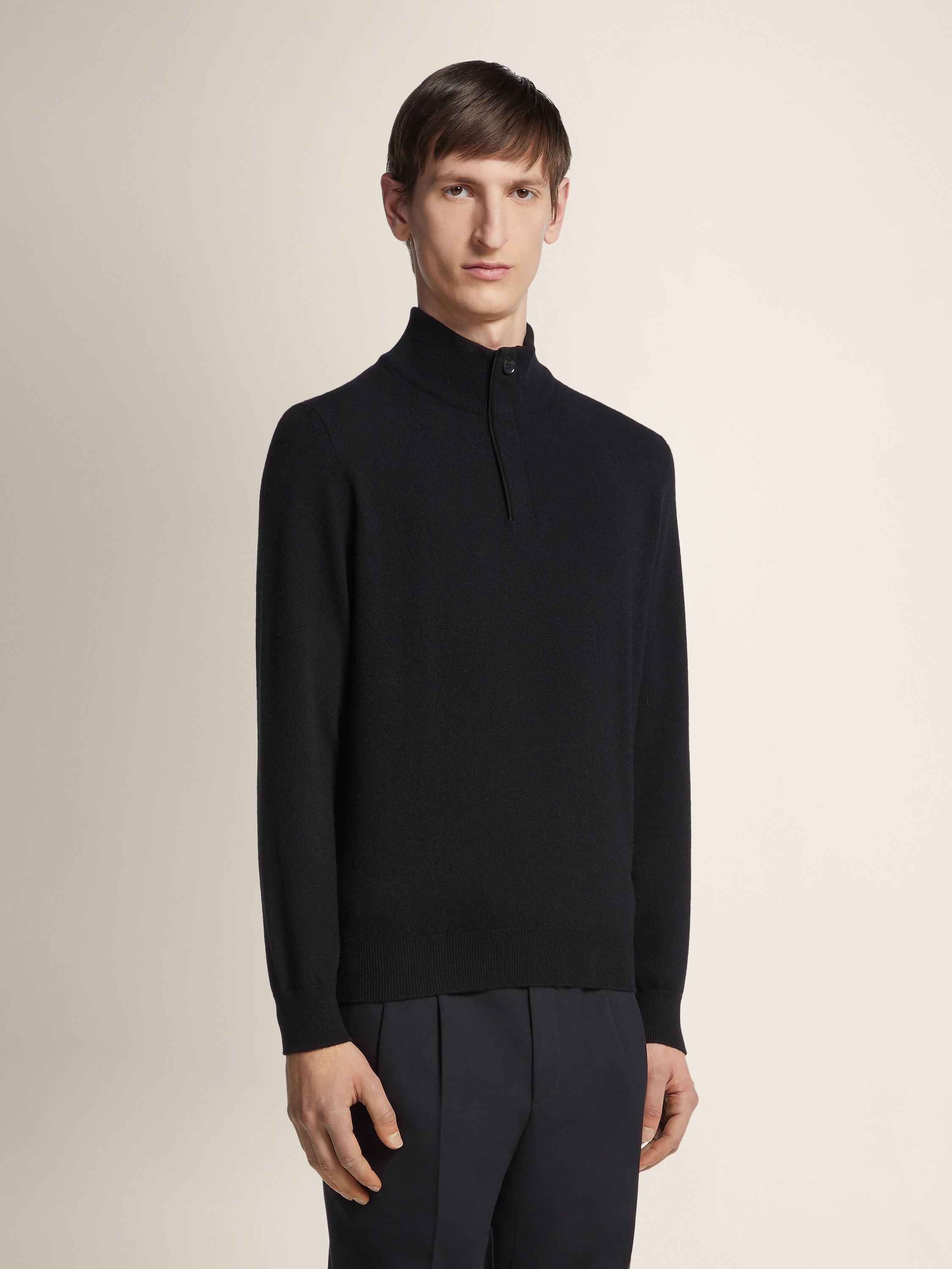 Zegna Black Oasi Cashmere Zip Mock Neck Sweater