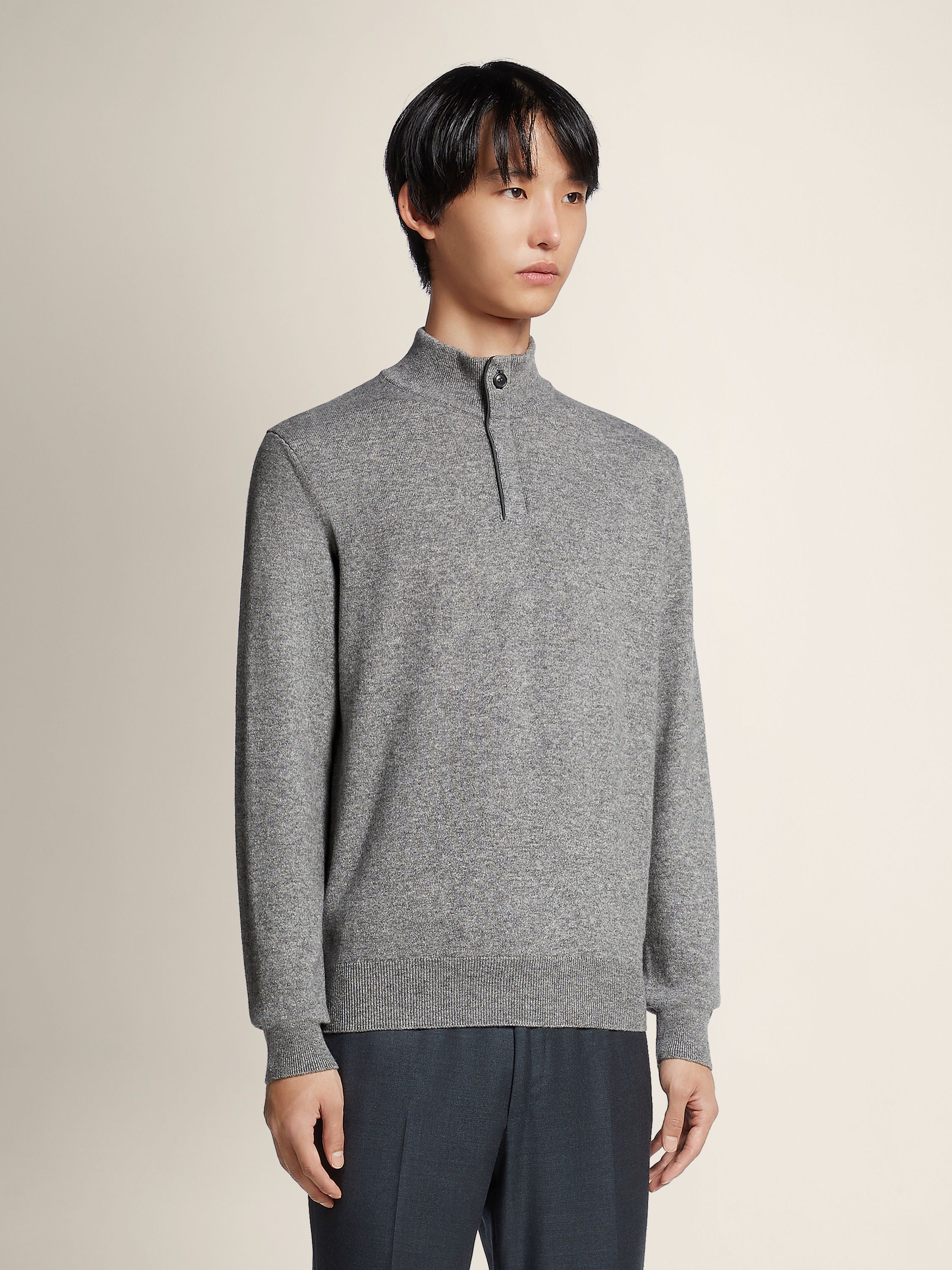 Zegna Grey Mlange Oasi Cashmere Zip Mock Neck Sweater