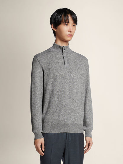 Zegna Grey Mlange Oasi Cashmere Zip Mock Neck Sweater