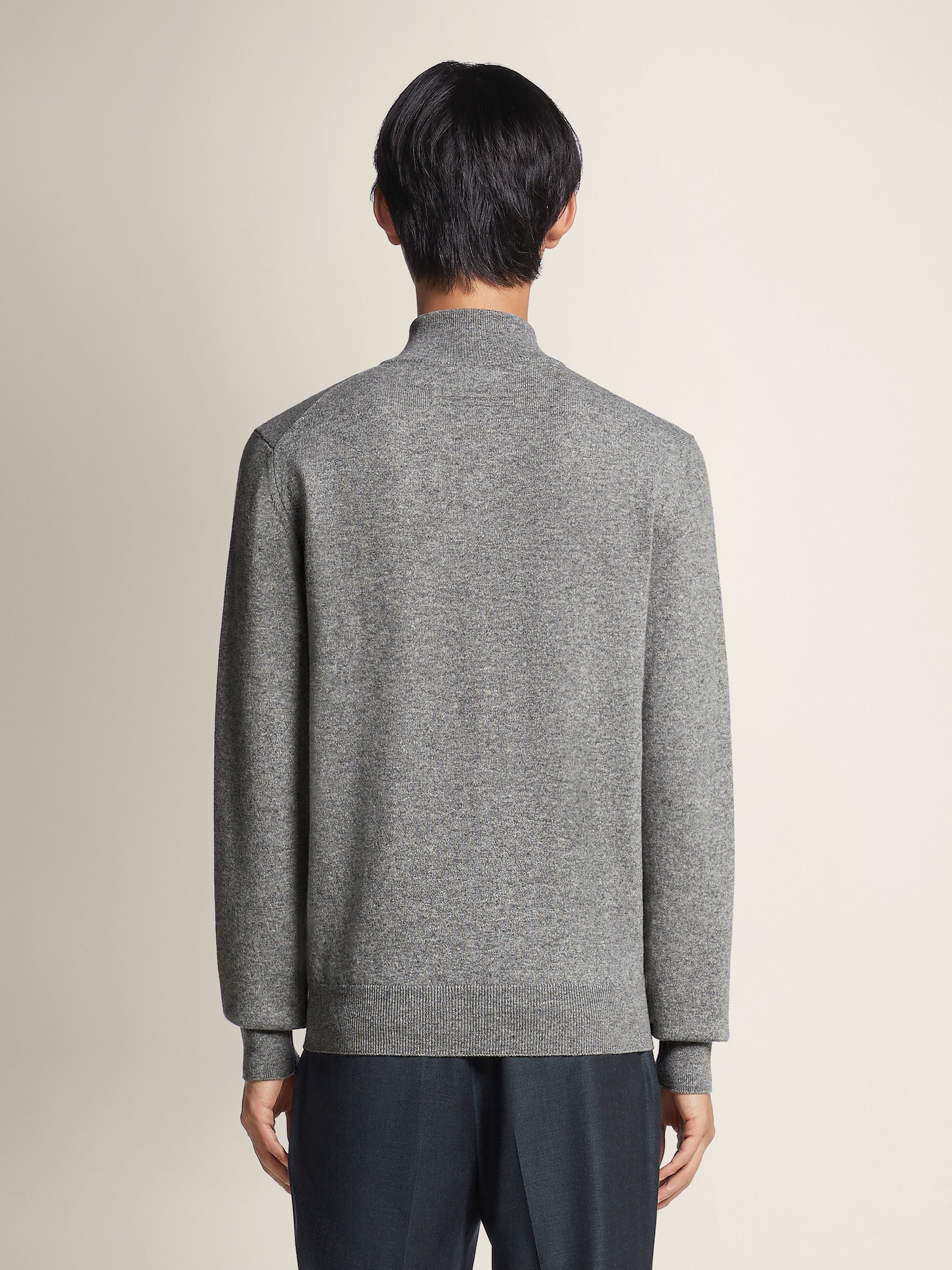Zegna Grey Mlange Oasi Cashmere Zip Mock Neck Sweater