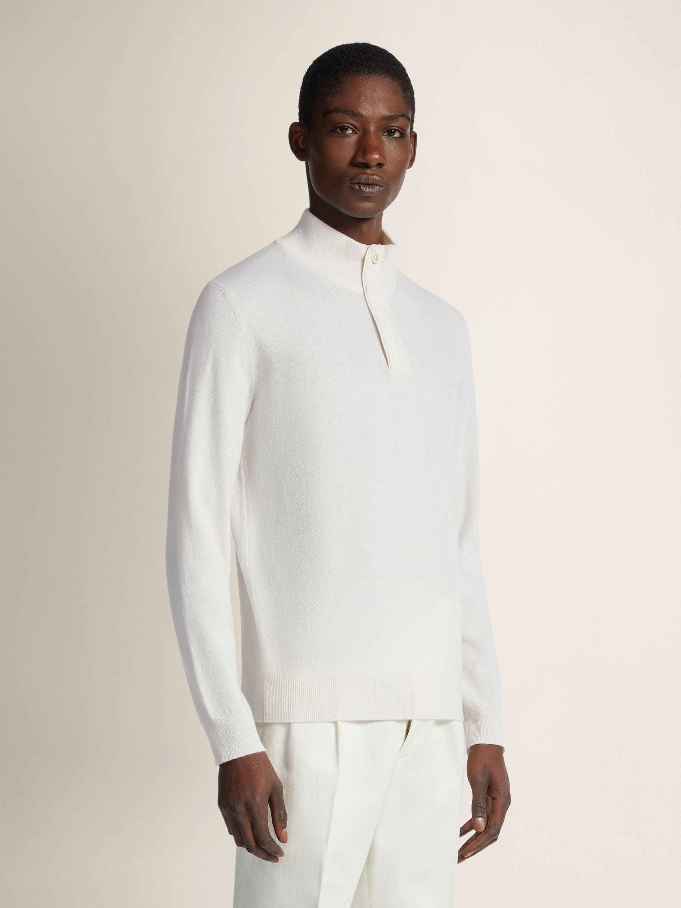 Zegna White Mlange Oasi Cashmere Zip Mock Neck Sweater