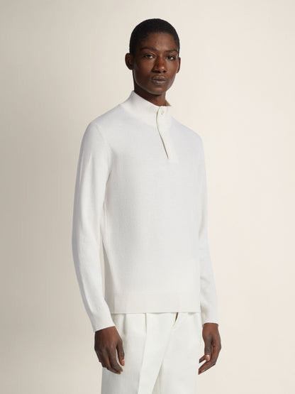 Zegna White Mlange Oasi Cashmere Zip Mock Neck Sweater