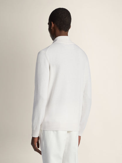 Zegna White Mlange Oasi Cashmere Zip Mock Neck Sweater