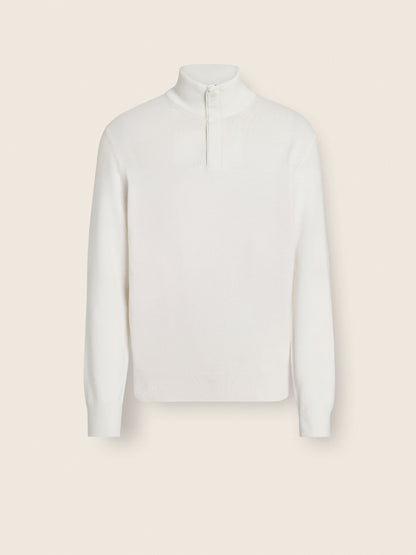 Zegna White Mlange Oasi Cashmere Zip Mock Neck Sweater