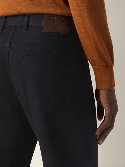 Zegna Navy Blue Stretch Cotton Roccia Pants